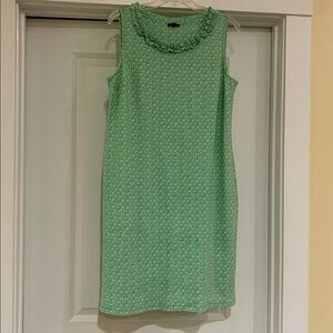 Talbots Knit Dress. Sleeveless. Green and white geometric pattern. Cotton. Large